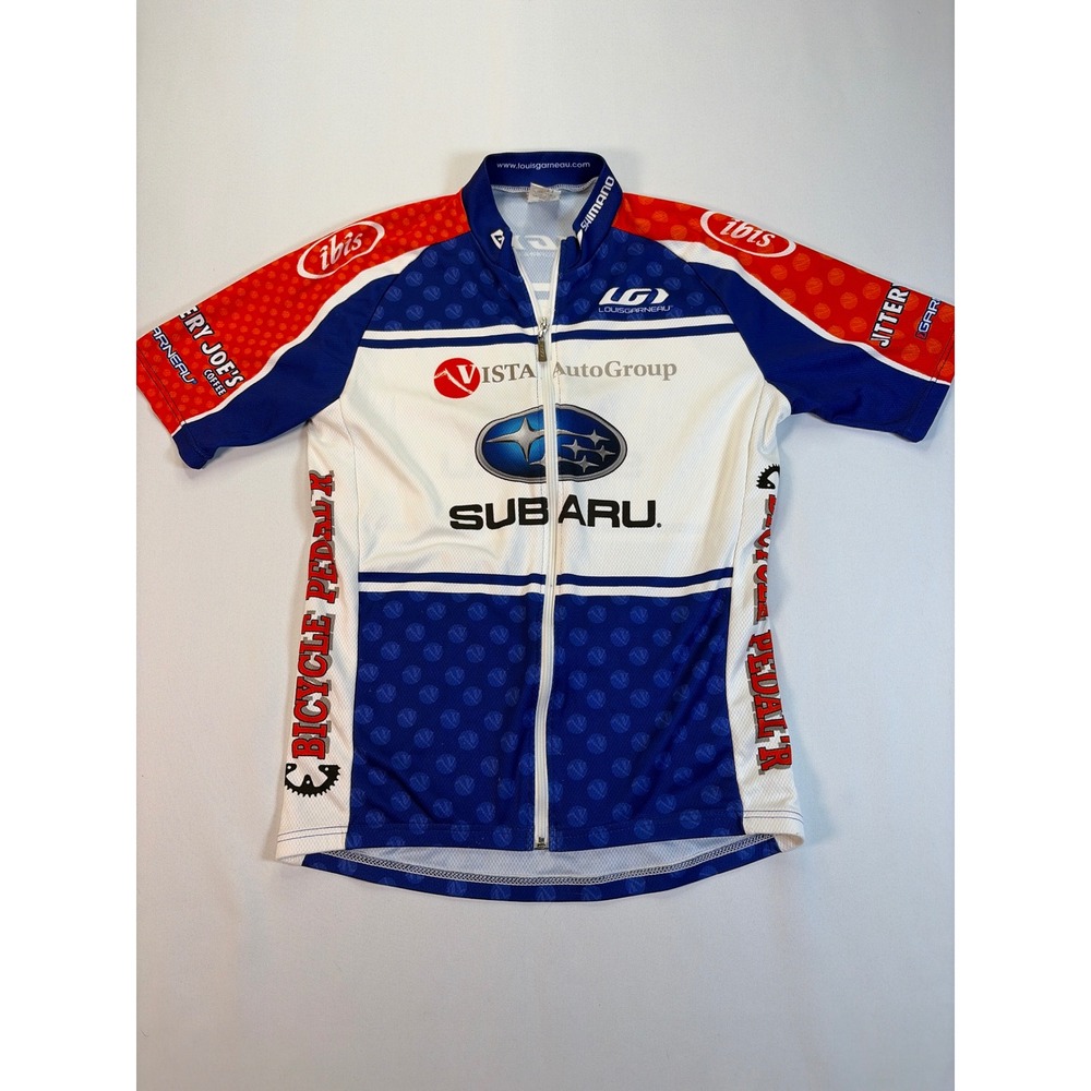 Louis Garneau Subaru Vista Auto Group Cycling Jersey Mens Medium Blue Red White
